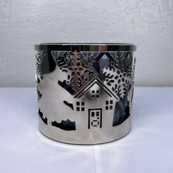 Slatkin Co Silver Metal Candle Holder Holiday House Snowman Snowflake Tree - Picture 4 of 6